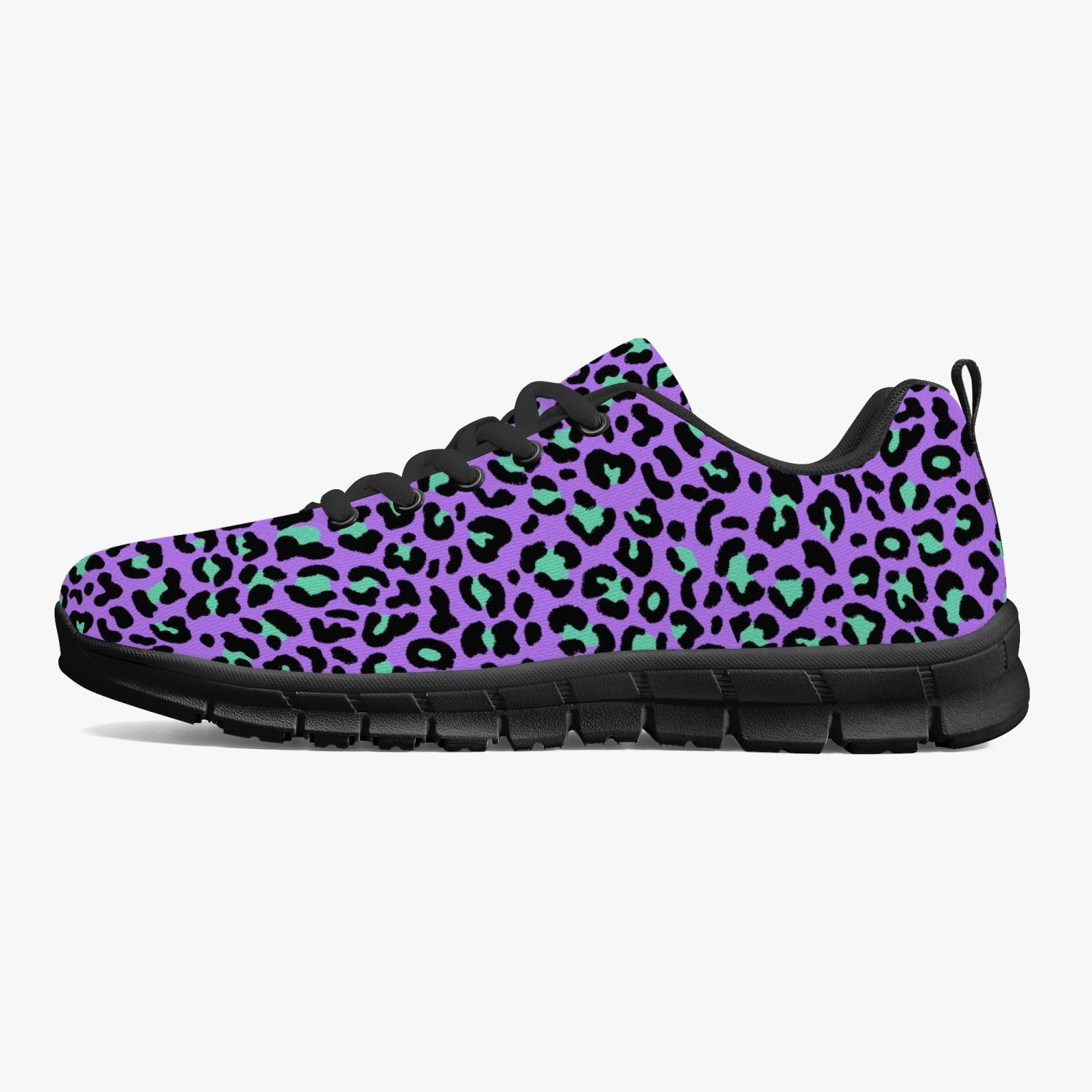 Women's Purple Wild Leopard Cheetah Print Half Print Gym Workout Running Sneakers Left Shoe