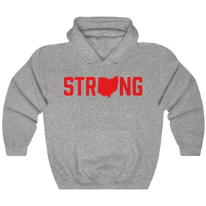 Heather Grey Red Ohio State Strong Gym Fitness Weightlifting Powerlifting CrossFit Muscle Hoodie