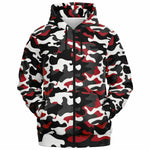 Unisex Urban Jungle Red White Black Camouflage Athletic Zip-Up Hoodie