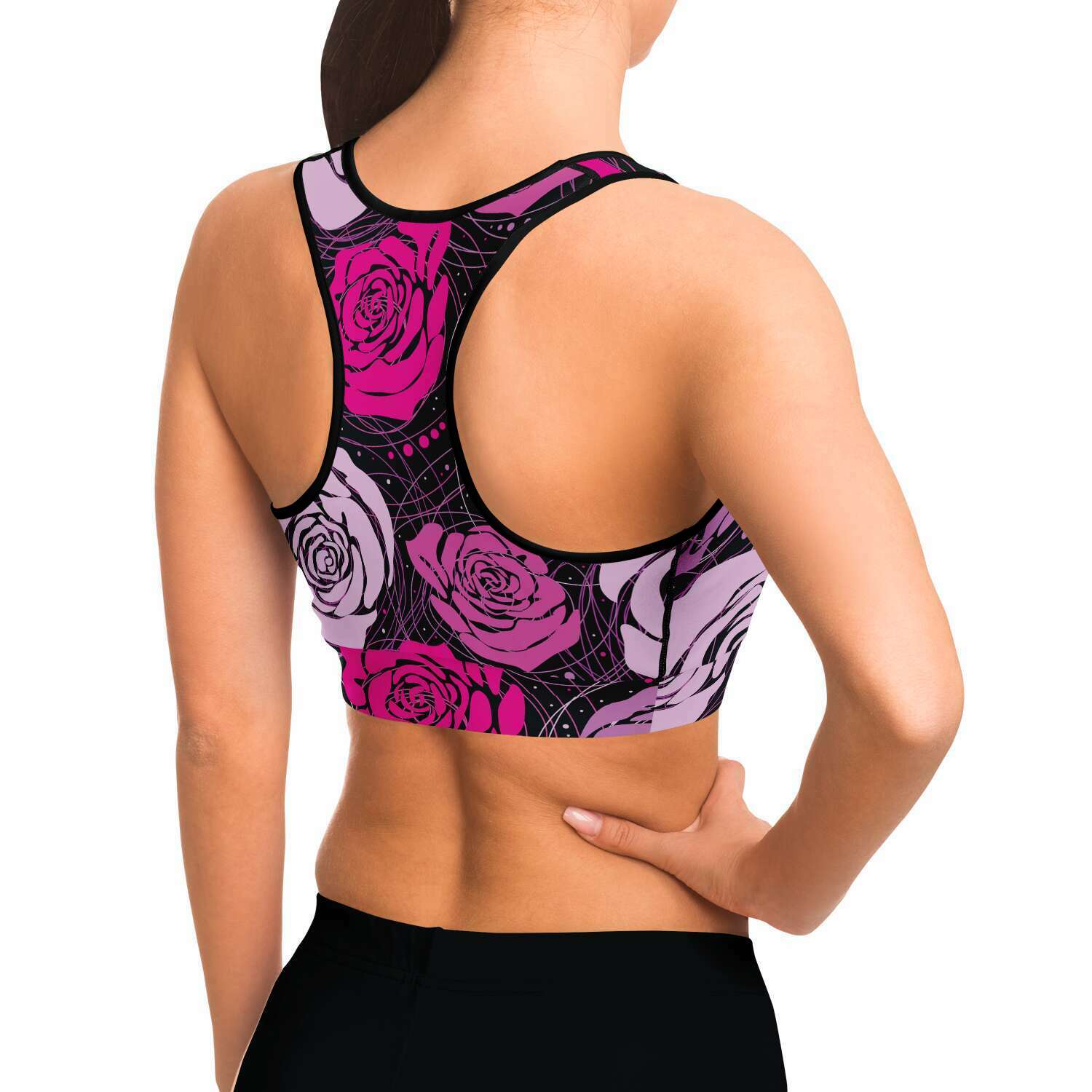 Women's Abstract Roses Athletic Sports Bra Model Right