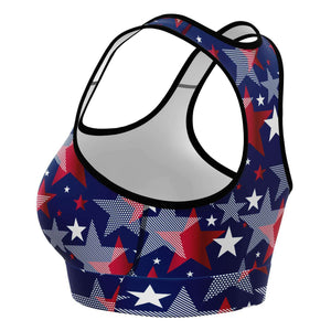 Women's Fourth Of July Starburst Fireworks Athletic Sports Bra Left