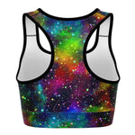 Women's Rainbow Galaxy Night Stars Athletic Sports Bra Back