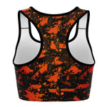 Women's Orange Digital Camouflage Athletic Sports Bra Back