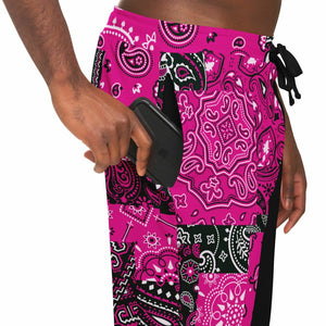 Pink Black Two-Tone Patchwork Paisley Joggers