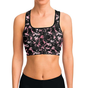 Women's Rose Gold Gilded Marble Sports Bra Model Front