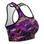 Women's Purple Gold Flake Galaxy Gods Athletic Sports Bra Right