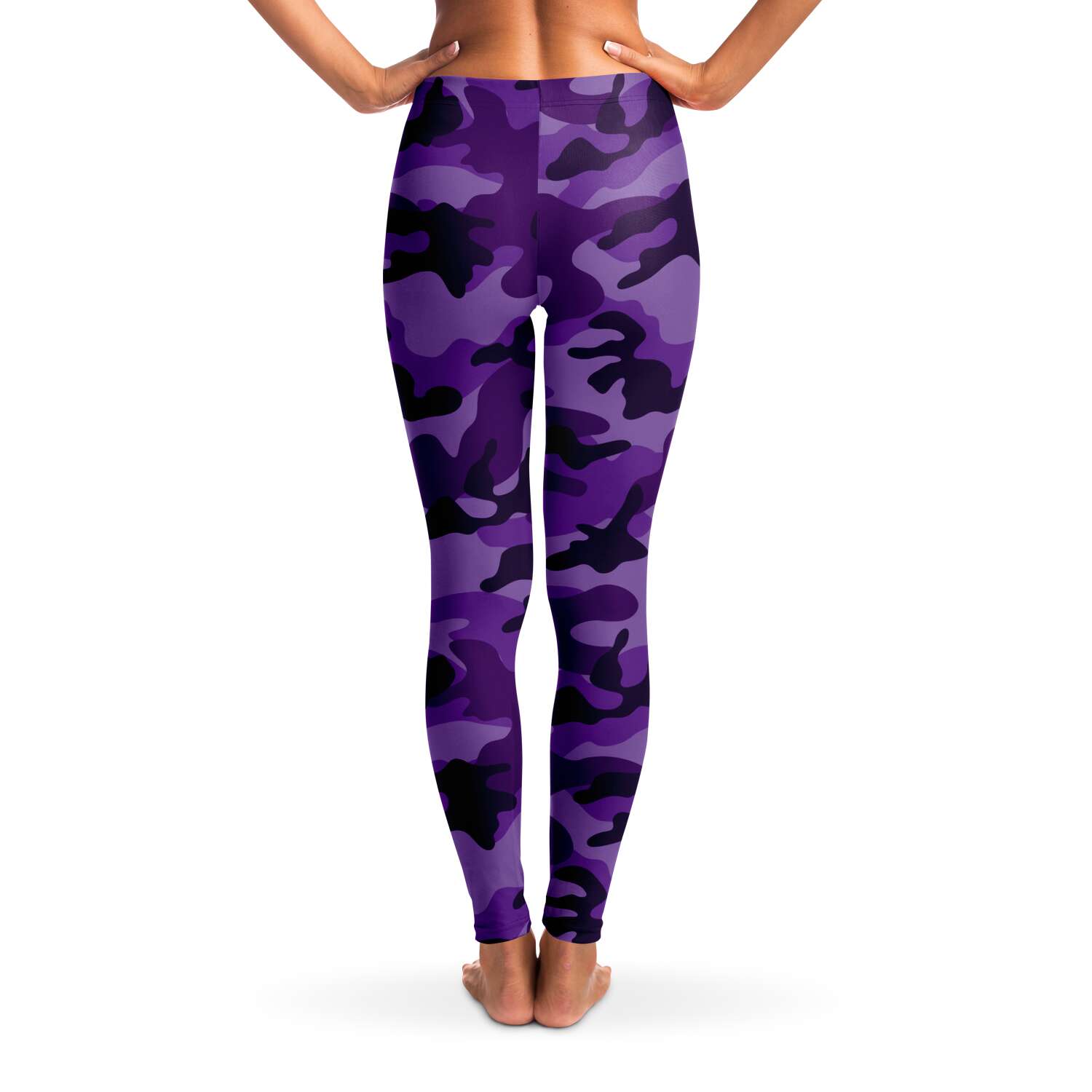 Women's All Purple Camouflage Mid-rise Yoga Leggings Back