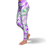 Women's Purple Green Marble Paint Swirls High-waisted Yoga Leggings