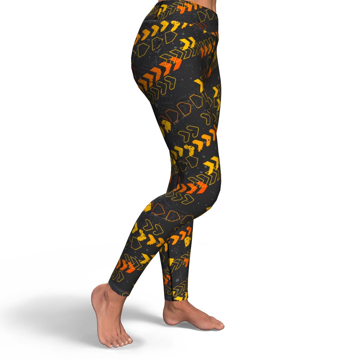 Women's Grey Orange Arrow High-waisted Yoga Leggings Right