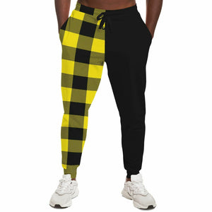 Unisex Yellow Black Plaid Two-Tone Camouflage Athletic Joggers