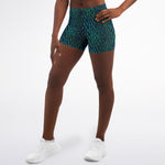 Women's Mid-rise Green Dragon Scales Athletic Booty Shorts