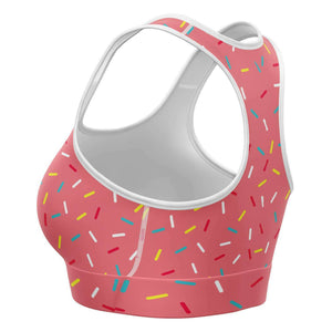 Women's Rainbow Sprinkles Donut Athletic Sports Bra Left
