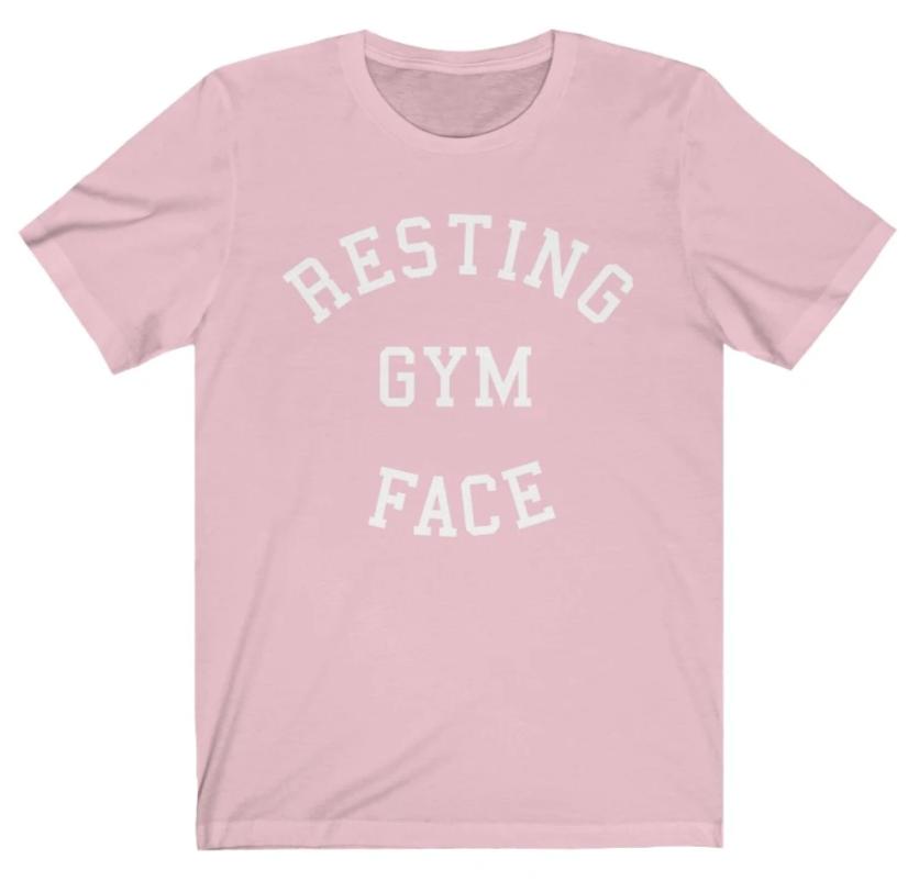 Pink White Resting Gym Face Fitness Weightlifting Powerlifting CrossFit T-Shirt