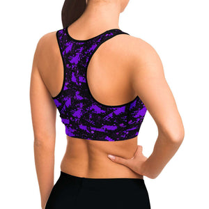 Women's Purple Digital Camouflage Athletic Sports Bra Model Right