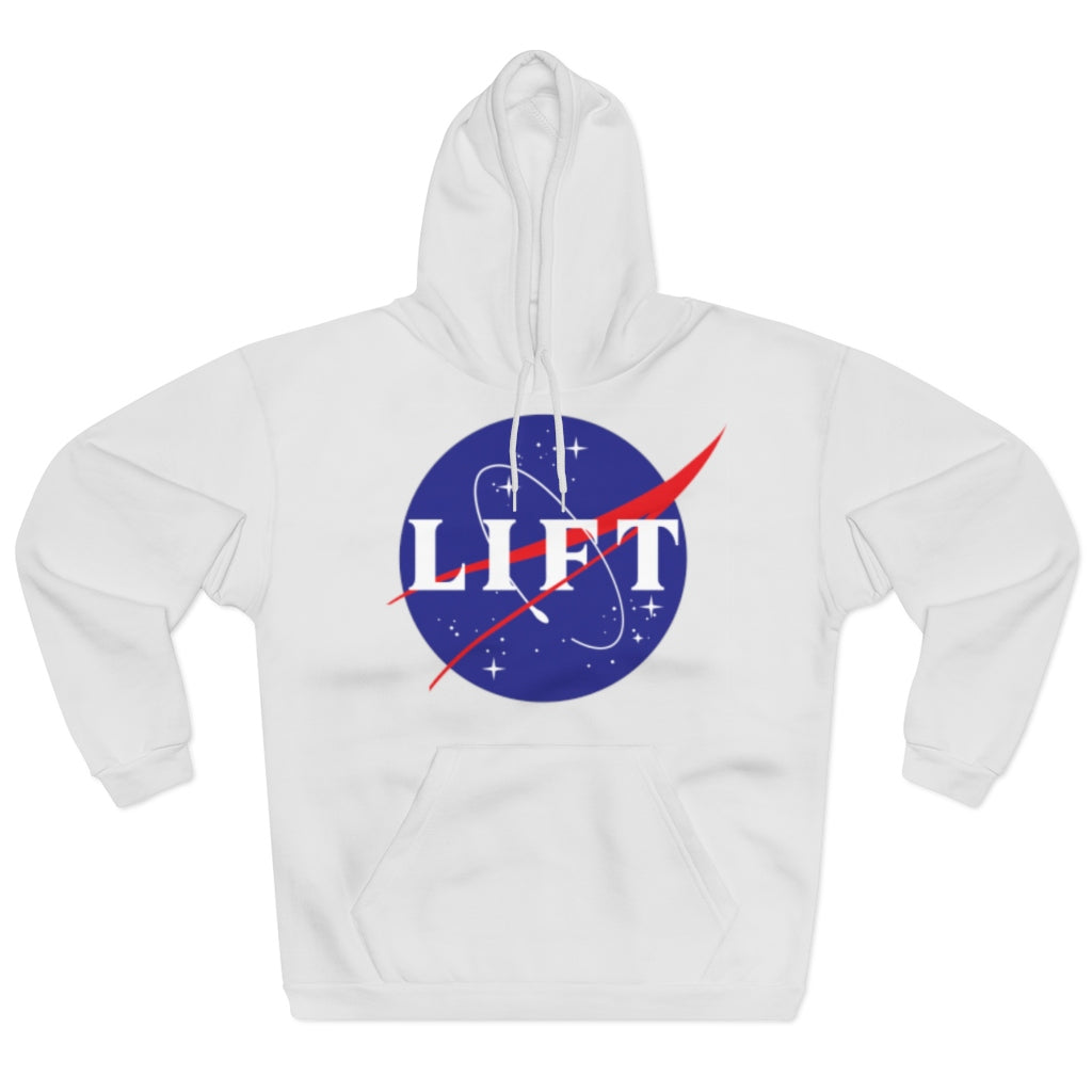 White NASA LIFT Heavy Space Gym Workout Unisex Hoodie Front