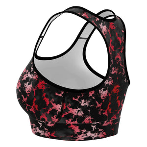 Women's Blood Red Gilded Marble Athletic Sports Bra Left