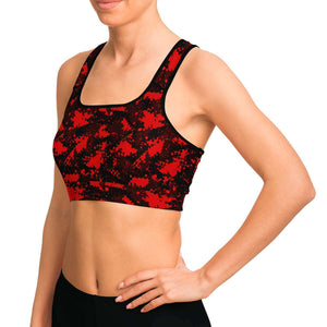 Women's Red Digital Camouflage Athletic Sports Bra Model Left