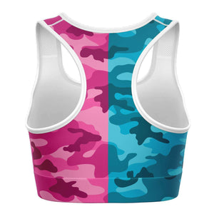 Women's All Cyan Pink Camouflage Athletic Sports Bra Back