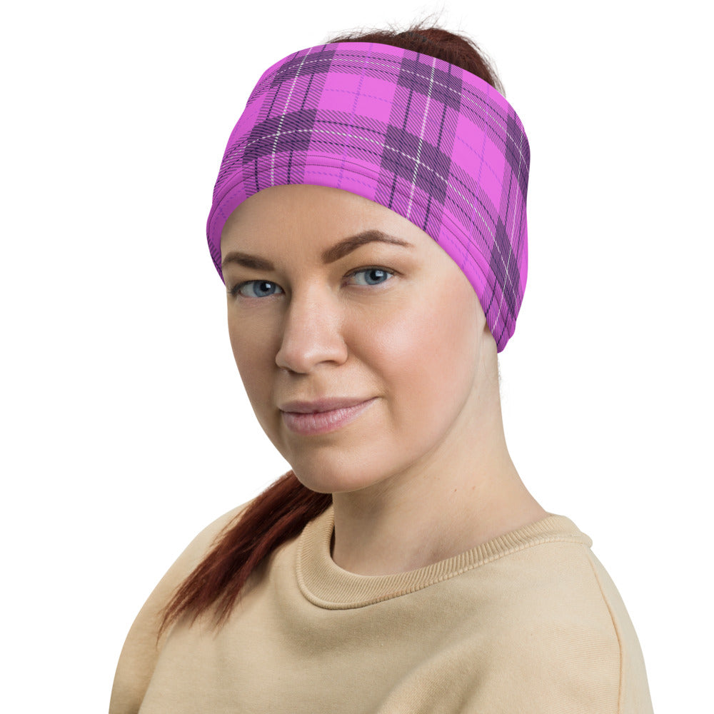 Pink Private School Plaid Multifunctional Headband Neck Gaiter