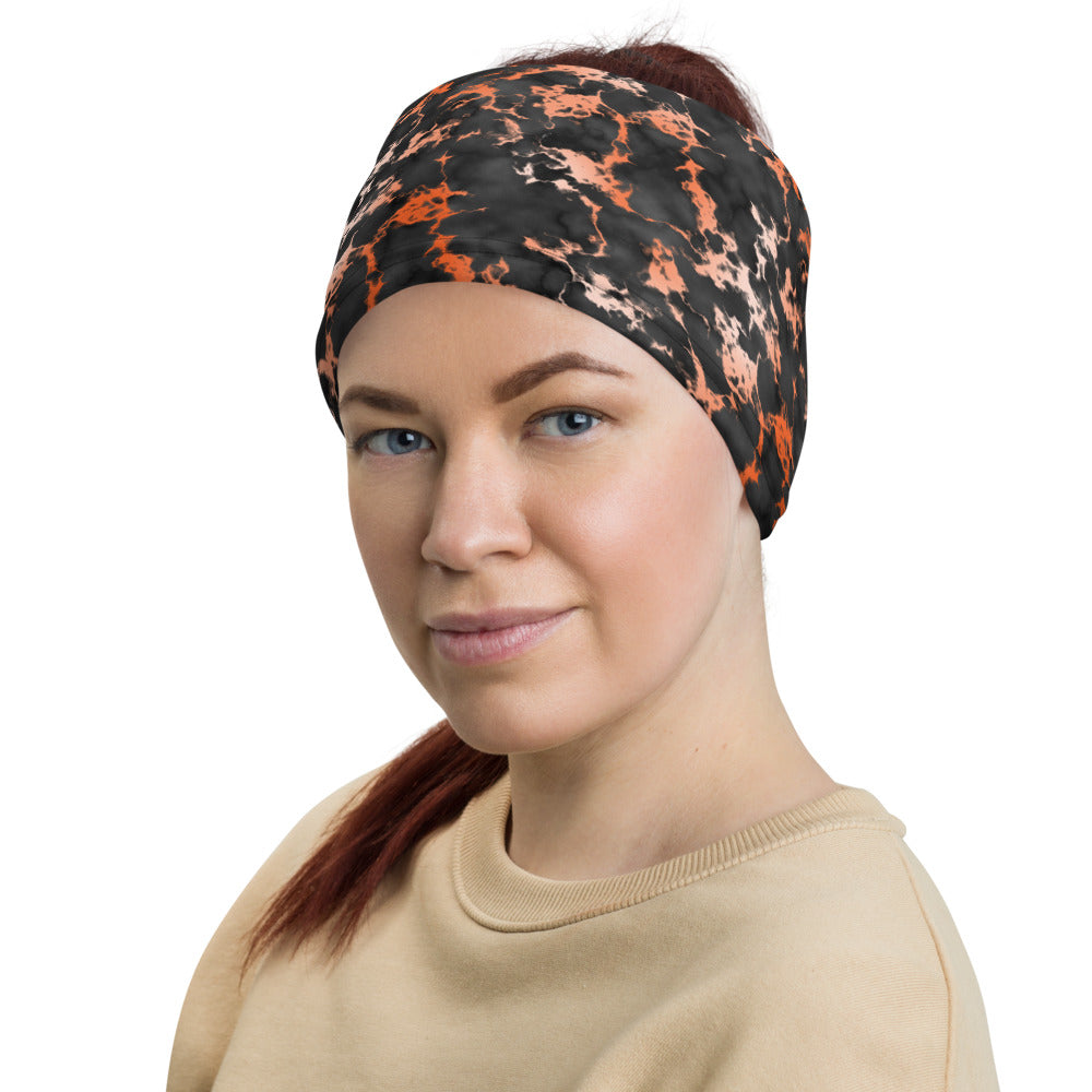 Black Orange Gilded Marble Multifunctional Headband Neck Gaiter