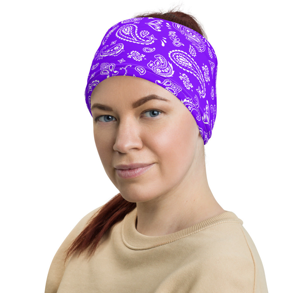 Classic Purple White Paisley Multifunctional Headband Neck Gaiter