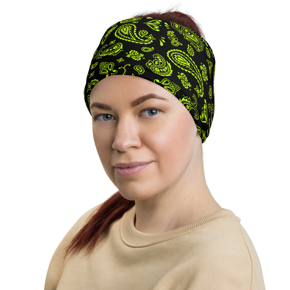 Classic Black Lime Green Highlighter Paisley Multifunctional Headband