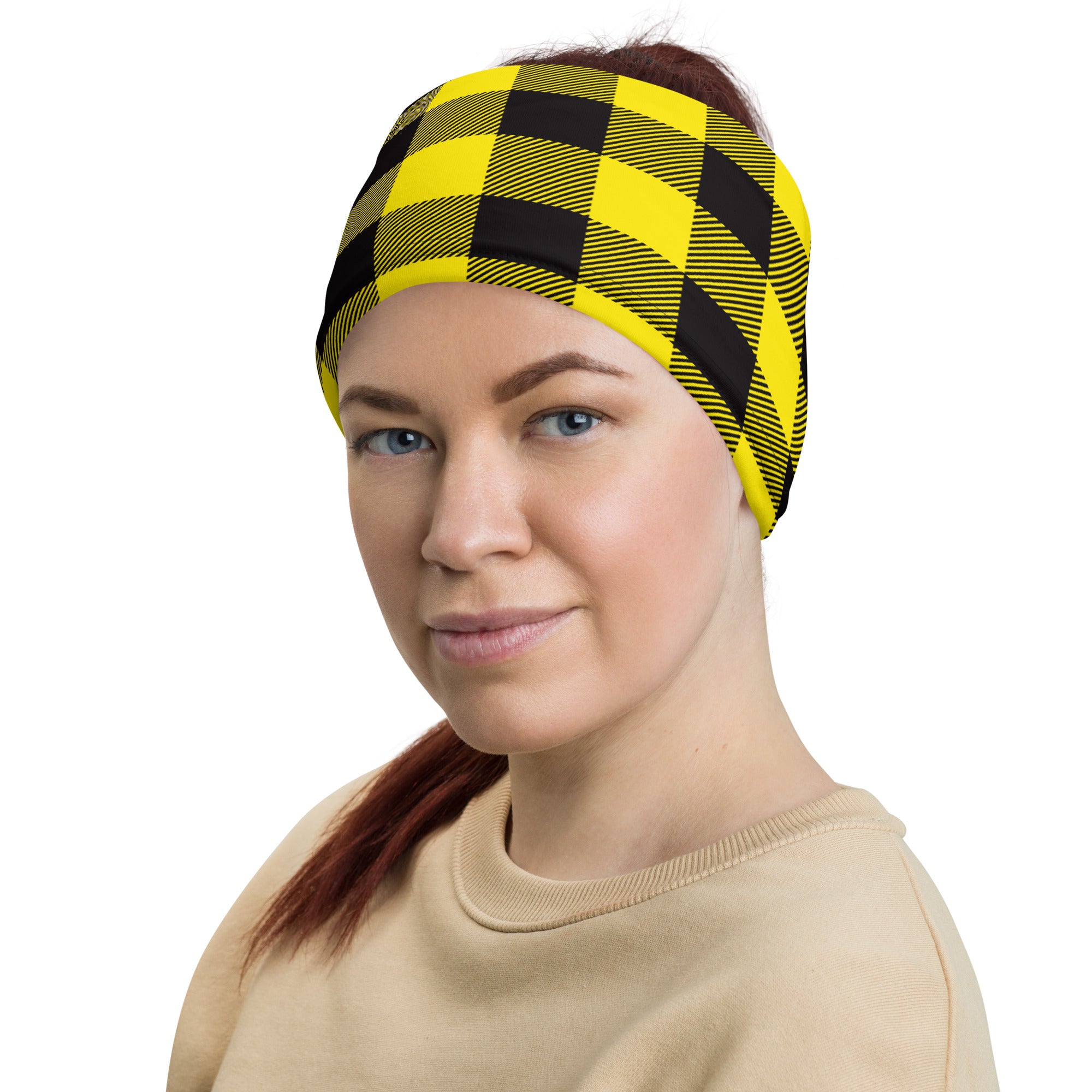 Classic Yellow Black Lumberjack Plaid Tartan Multifunctional Headband