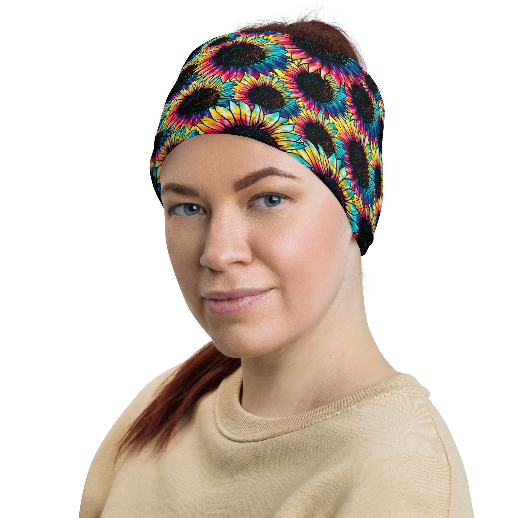 Trippy Tie-Dye Electric Rainbow Sunflowers Multifunctional Headband