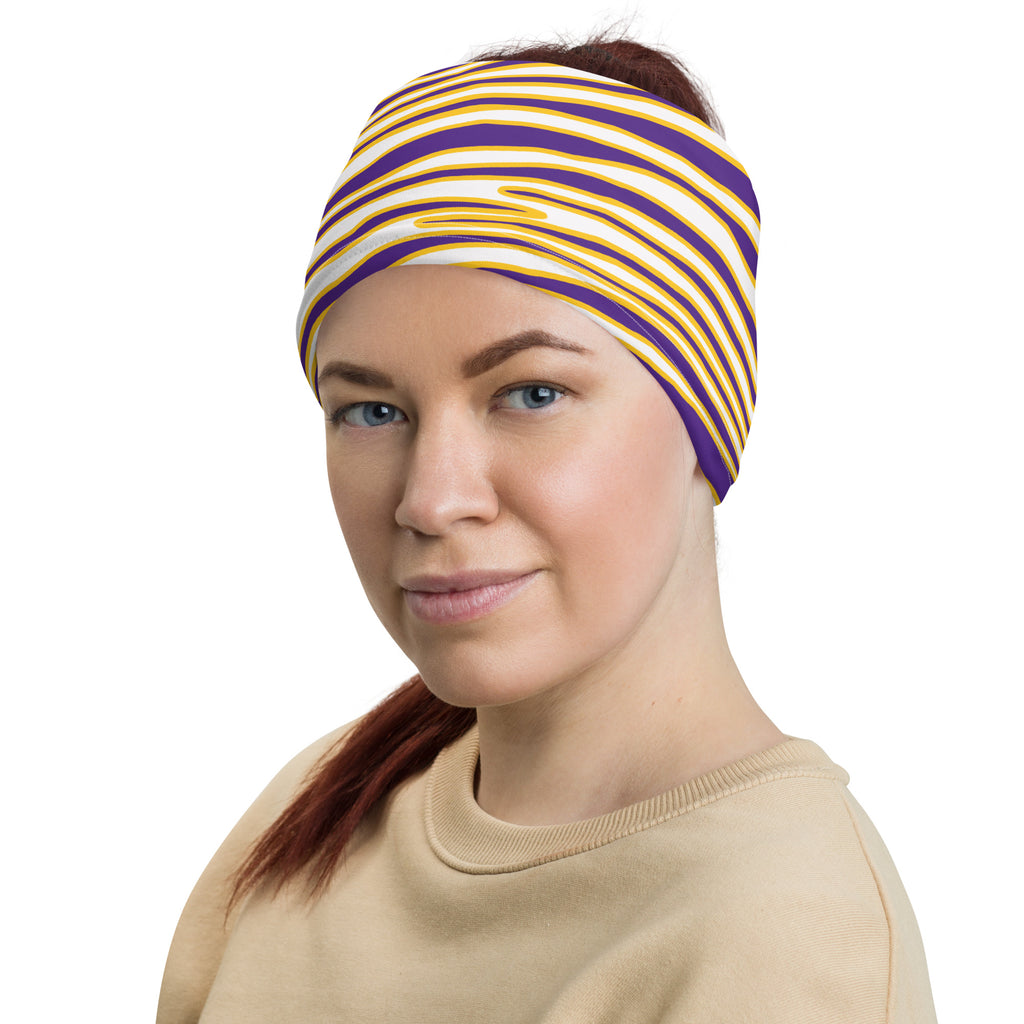 Unisex Minnesota Football Purple Yellow Wild Zebra Stripe Animal Pattern Multifunctional Headband Neck Gaiter