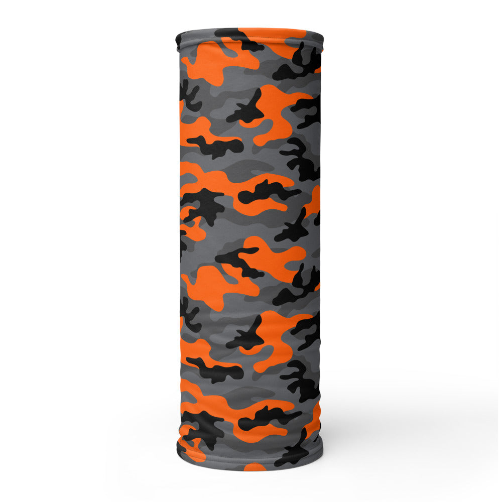 Black Orange Camouflage Neck Gaiter Buff Headband Full View