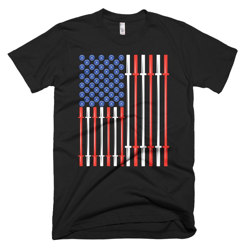 Black Freedom Weights Stars Bars America USA American States Gym Fitness Weightlifting Powerlifting CrossFit T-Shirt