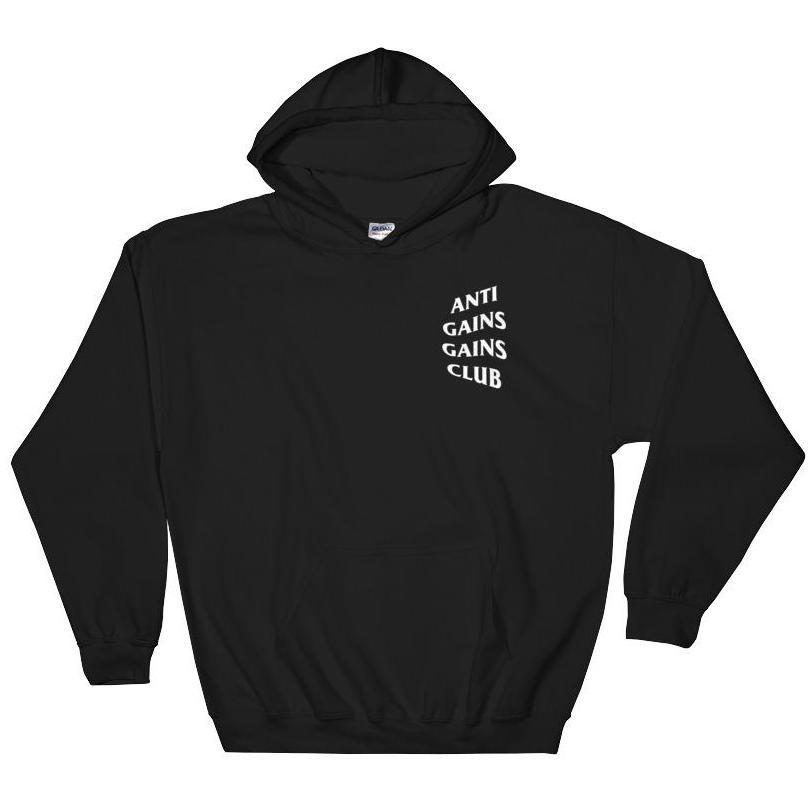 Black Unisex Anti Gains Social Club Gym Fitness Weightlifting Powerlifting CrossFit Muscle Hoodie Front