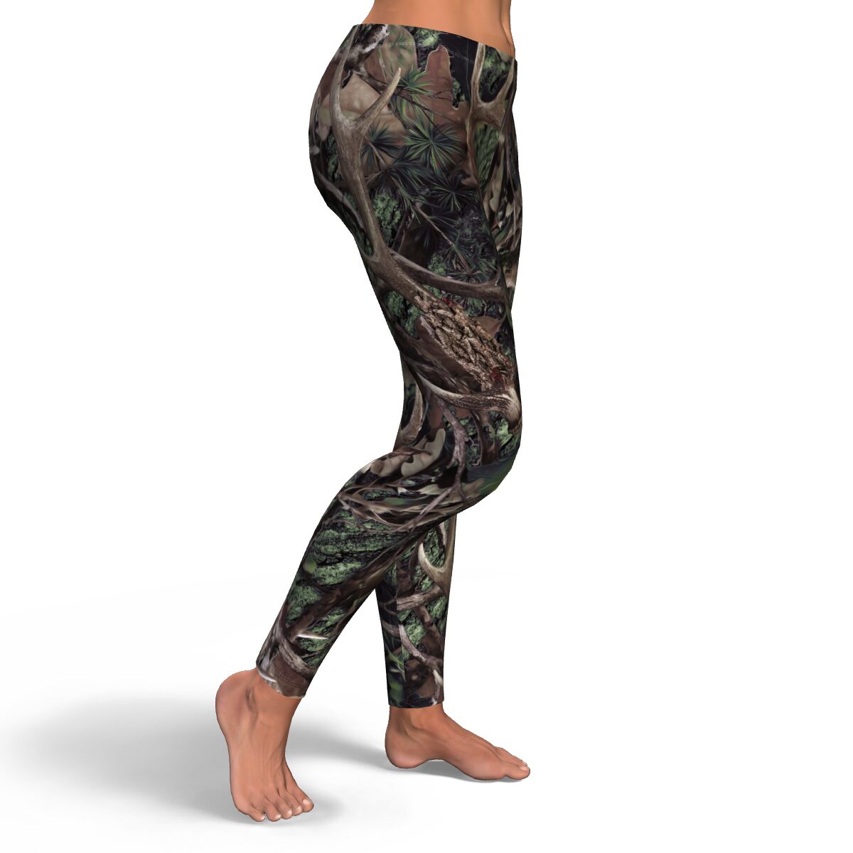 Women's Mid-Rise Green Hunting Camo Yoga Leggings Right