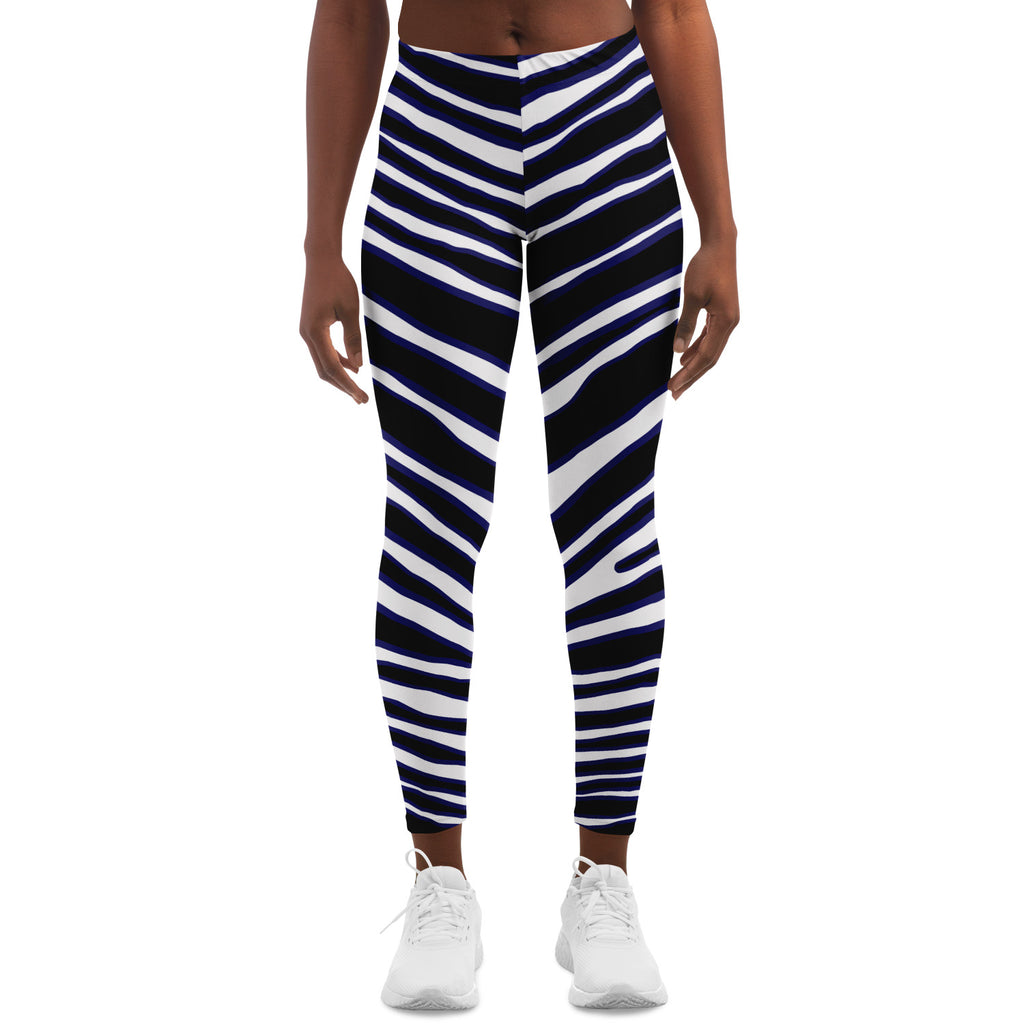 Women's Baltimore Football Black Purple Wild Zebra Stripe Animal Pattern Mid-rise Yoga Leggings
