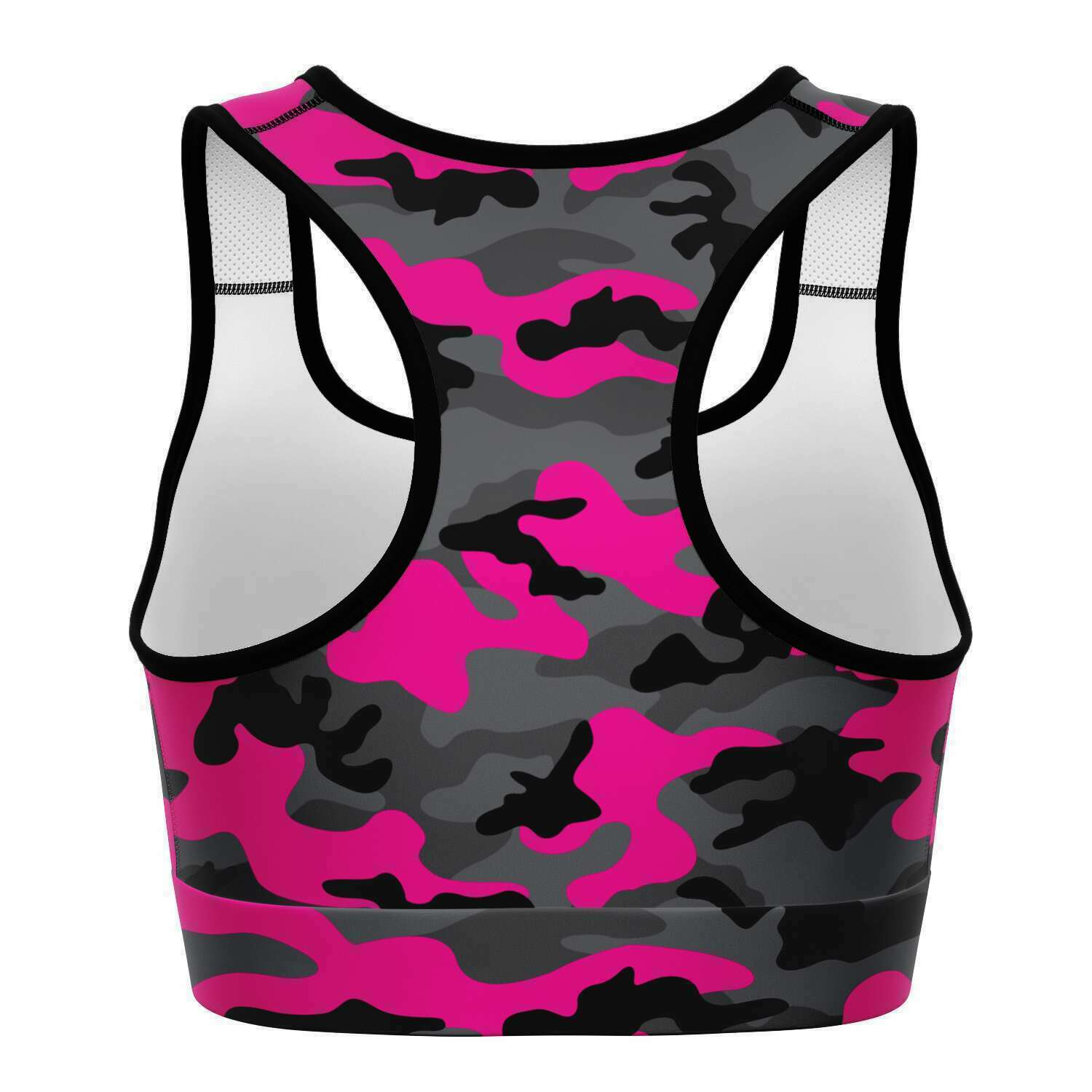 Women's Black Pink Camouflage Athletic Sports Bra Back