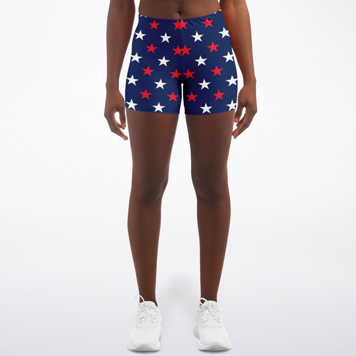 Women's Mid-rise Fourth of July Red White Blue American Stars Athletic Booty Shorts