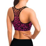 Women's Red Yellow Gradient Leopard Cheetah Print Athletic Sports Bra Model Right