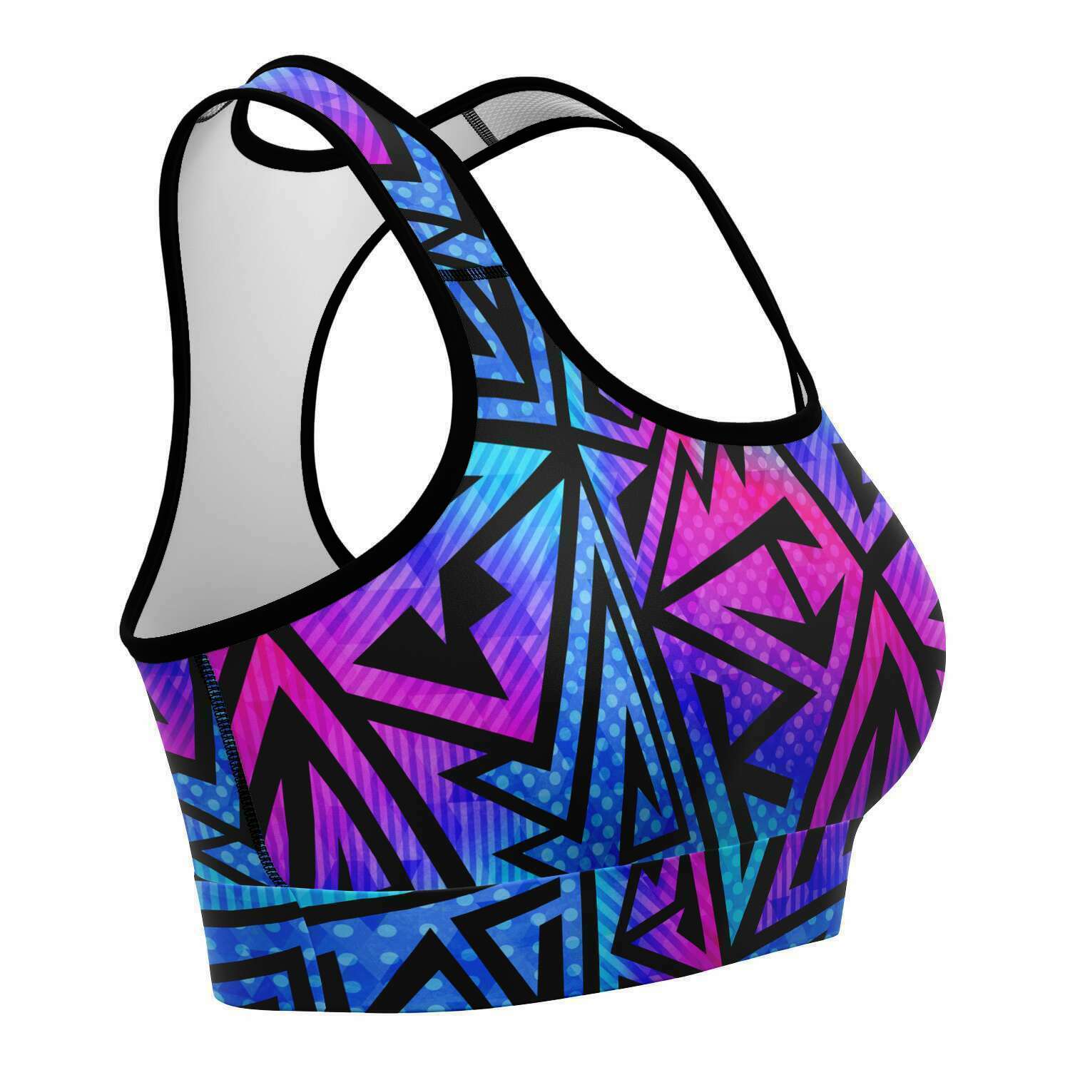 Women's Pink Blue Tribal Graffiti Athletic Sports Bra Right