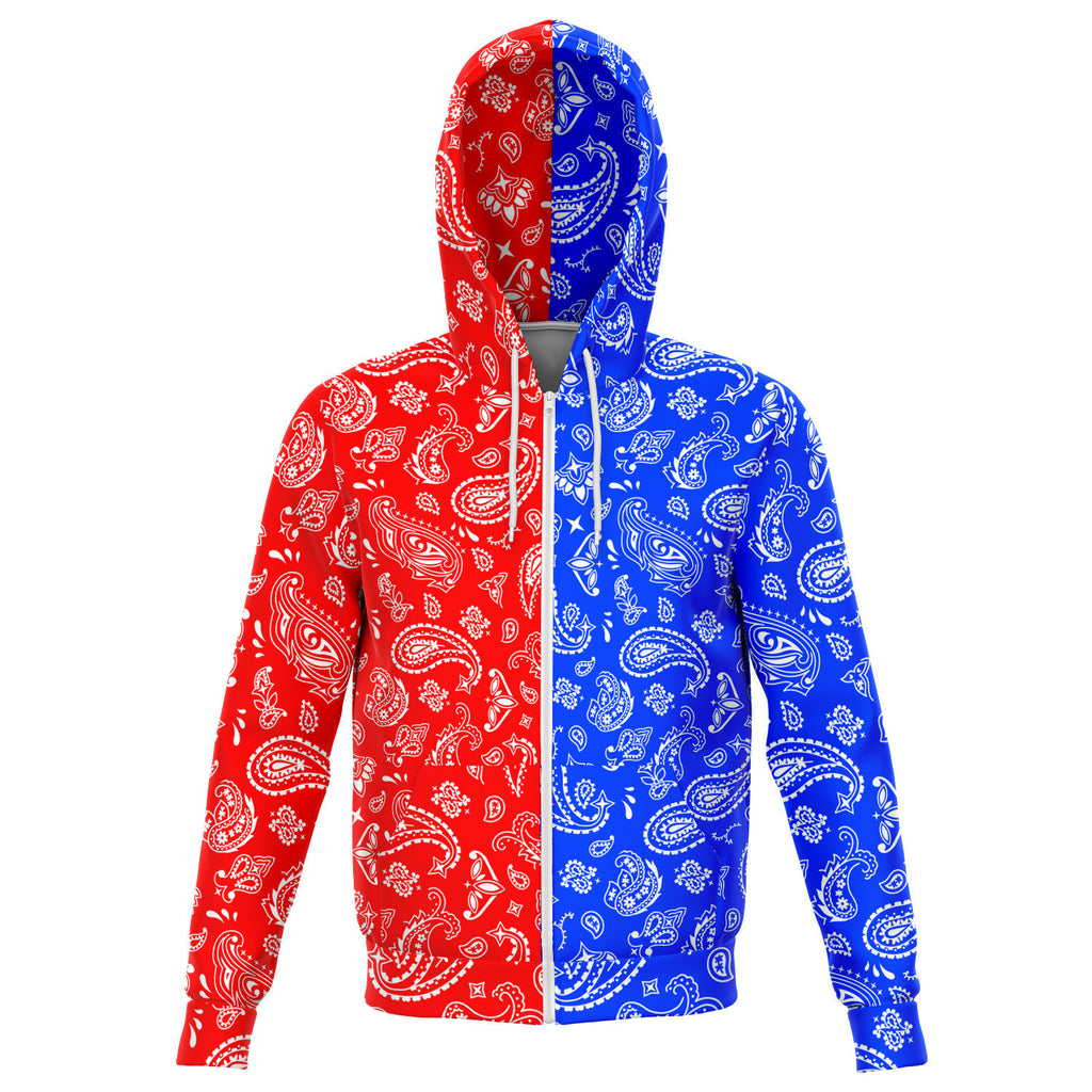 Unisex Red White Blue USA Paisley Athletic Zip-Up Hoodie