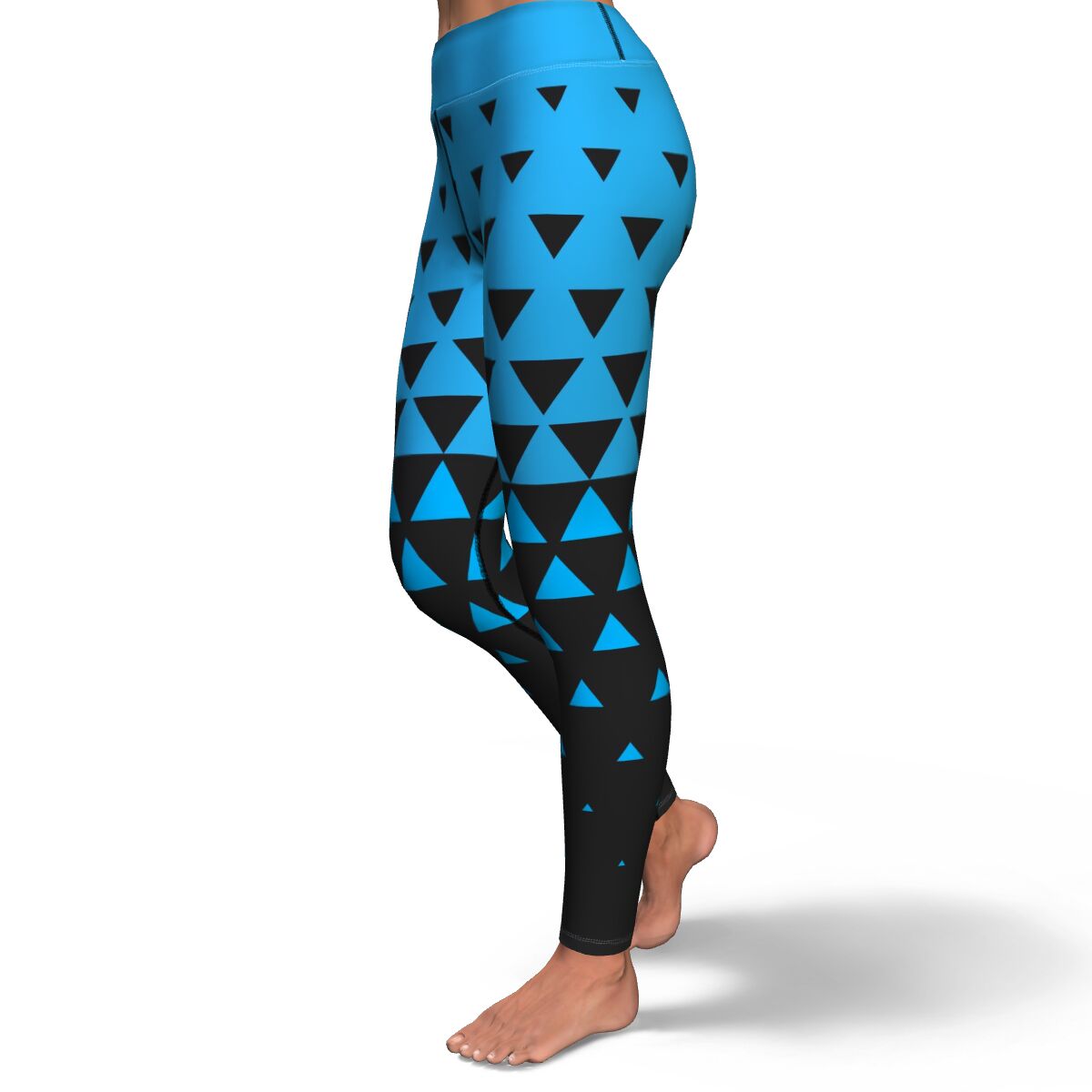 Women's Black Blue Geometric Triangle Pattern High-waisted Leggings Left