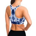 Women's Blue Monotone Tie-Die Athletic Sports Bra Model Right