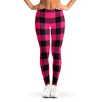 Women's Pink Lumberjack Plaid Tartan Mid-rise Yoga Leggings