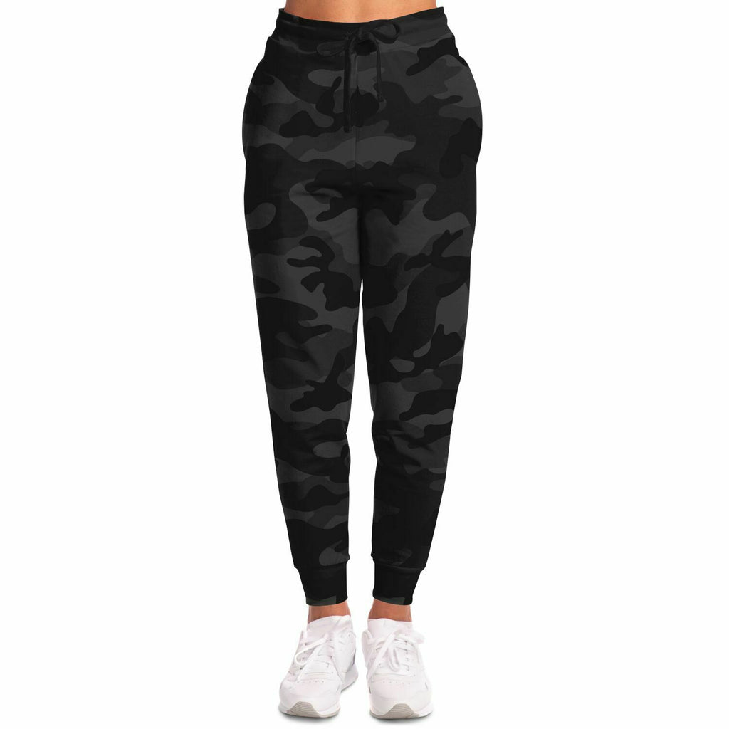 Unisex All Black Camouflage Mid-rise Athletic Joggers