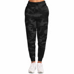 Unisex All Black Camouflage Mid-rise Athletic Joggers