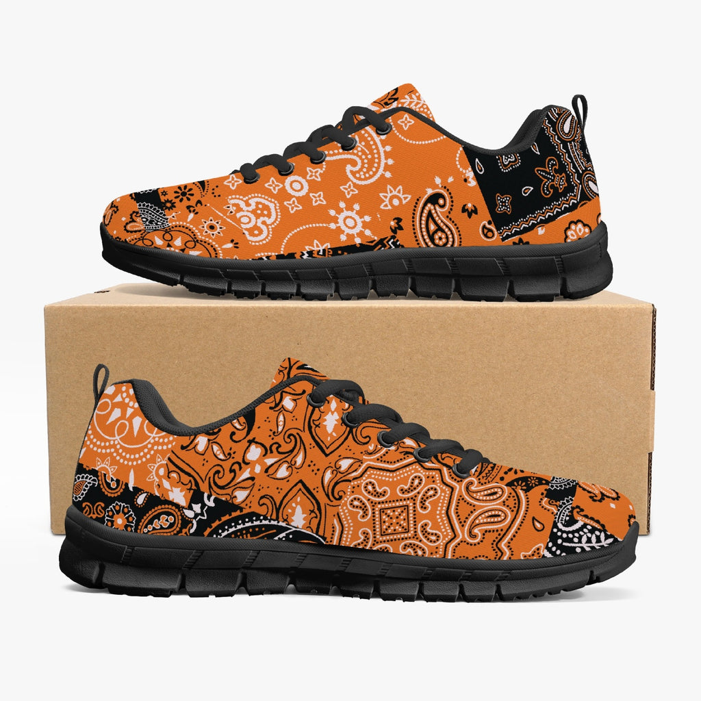 Women's Orange Paisley Patchwork Workout Gym Running Sneakers