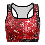 Women's Red Paisley Patchwork Athletic Sports Bra