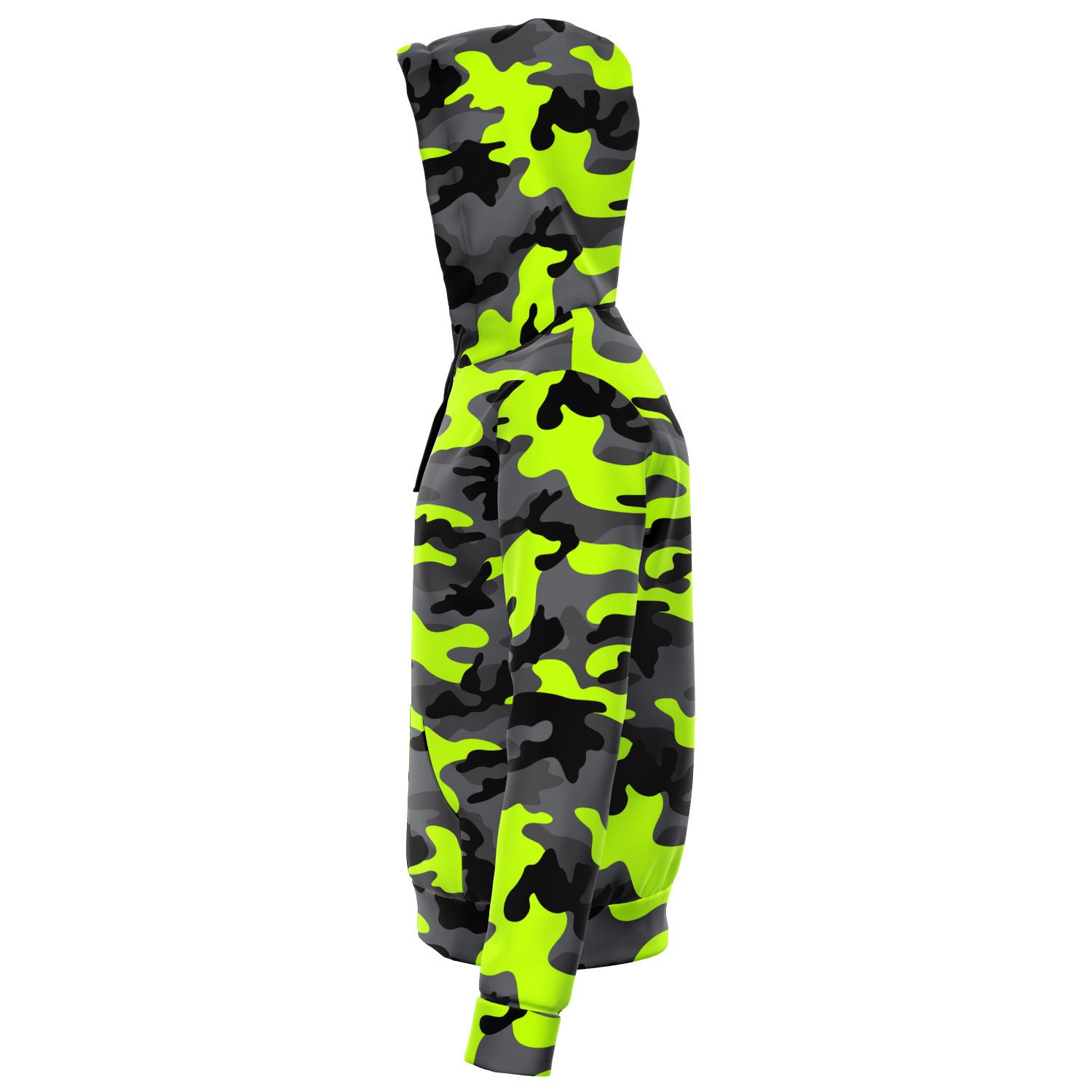 Unisex Fluorescent Neon Green Camouflage Athletic Zip-Up Hoodie