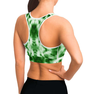 Women's Green Monotone Tie-Dye Athletic Sports Bra Model Right