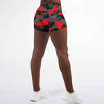 Women's Mid-rise Black Red Camouflage Athletic Booty Shorts