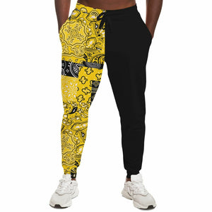Unisex Yellow Two-Tone Patchwork Paisley Athletic Joggers